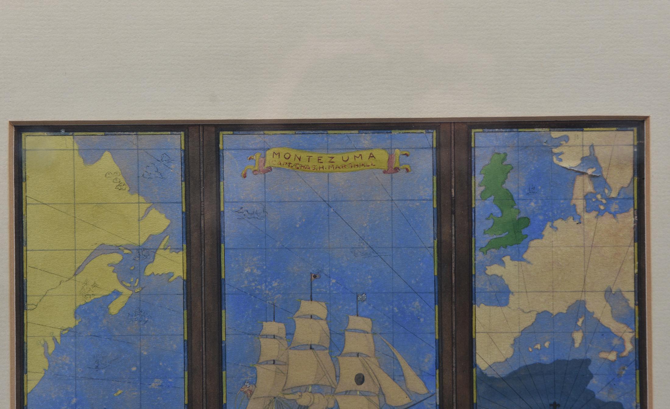 Américain Dessin à l'aquarelle de Kenneth Stevens MacIntire représentant une carte nautique en vente