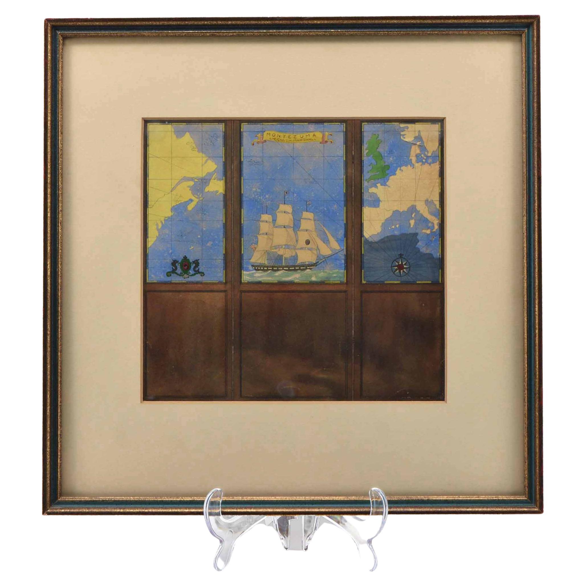 Dessin à l'aquarelle de Kenneth Stevens MacIntire représentant une carte nautique en vente