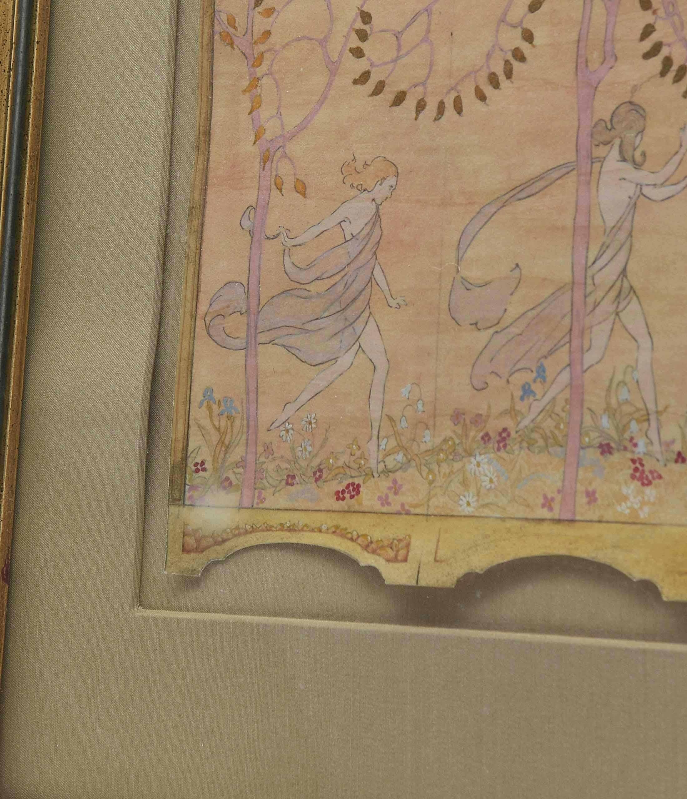 Américain Dessin à l'aquarelle de Kenneth Stevens MacIntire représentant un écran à trois volets en vente