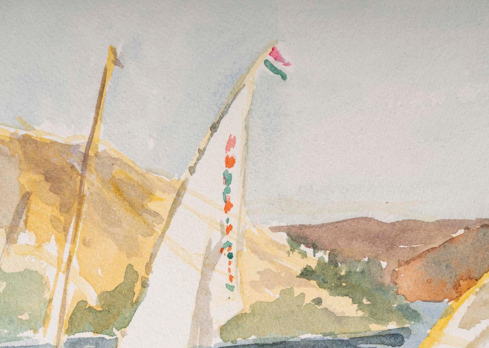 Moderne Dessin à l'aquarelle sur papier d'Evelyne Luez, 1960-80. en vente