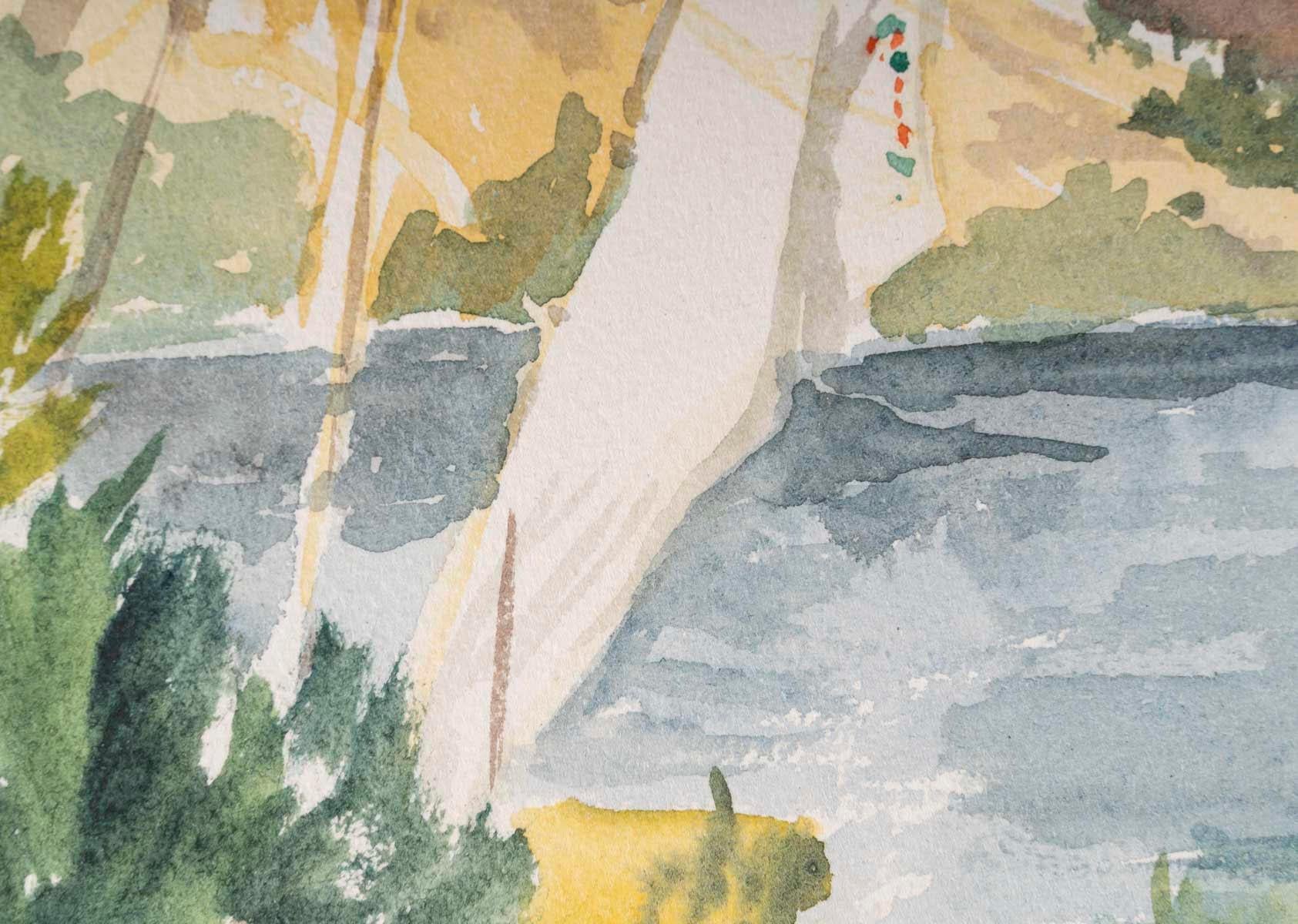 Dessin à l'aquarelle sur papier d'Evelyne Luez, 1960-80. Bon état - En vente à Saint-Ouen, FR