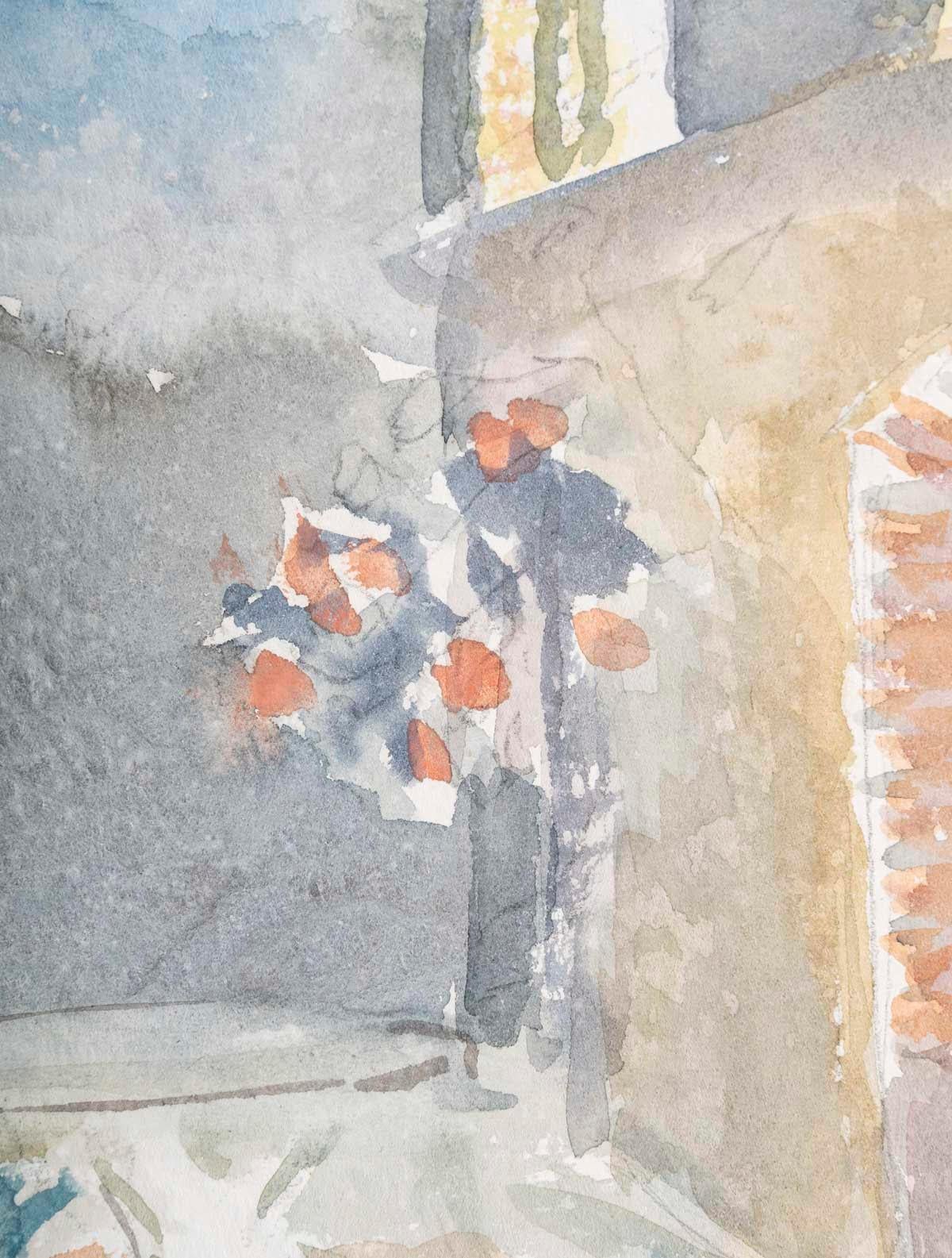 Modern Watercolour Drawing on Paper by Evelyne Luez, 1980 For Sale
