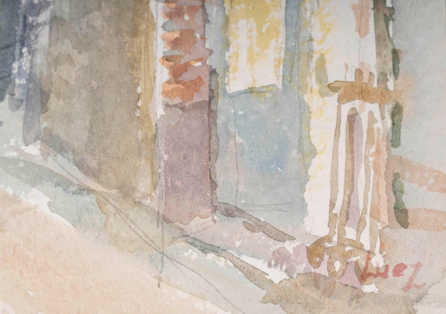 20th Century Watercolour Drawing on Paper by Evelyne Luez, 1980 For Sale