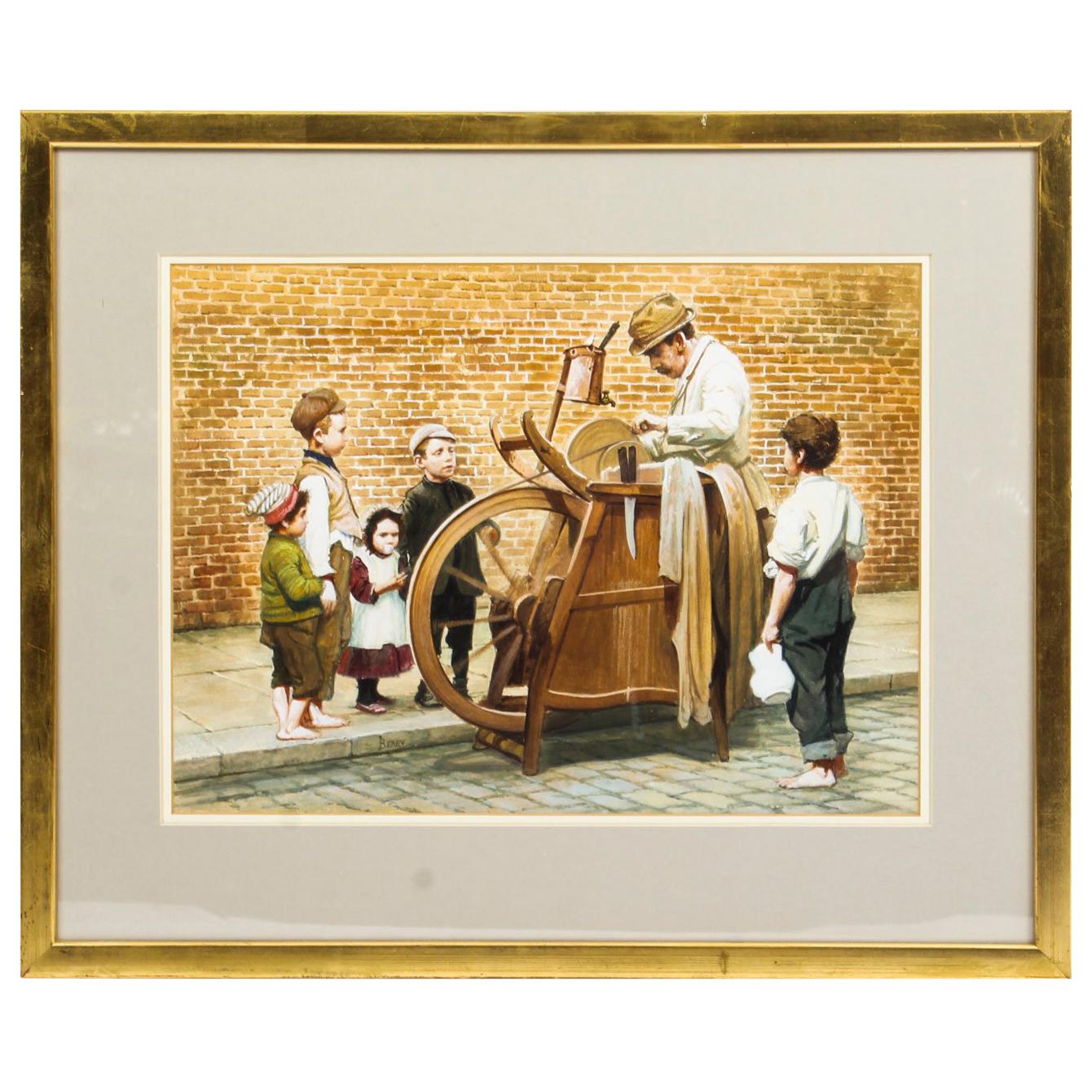 Watercolour Edwardian Knife Grinder by John Berry Mid-20th Century