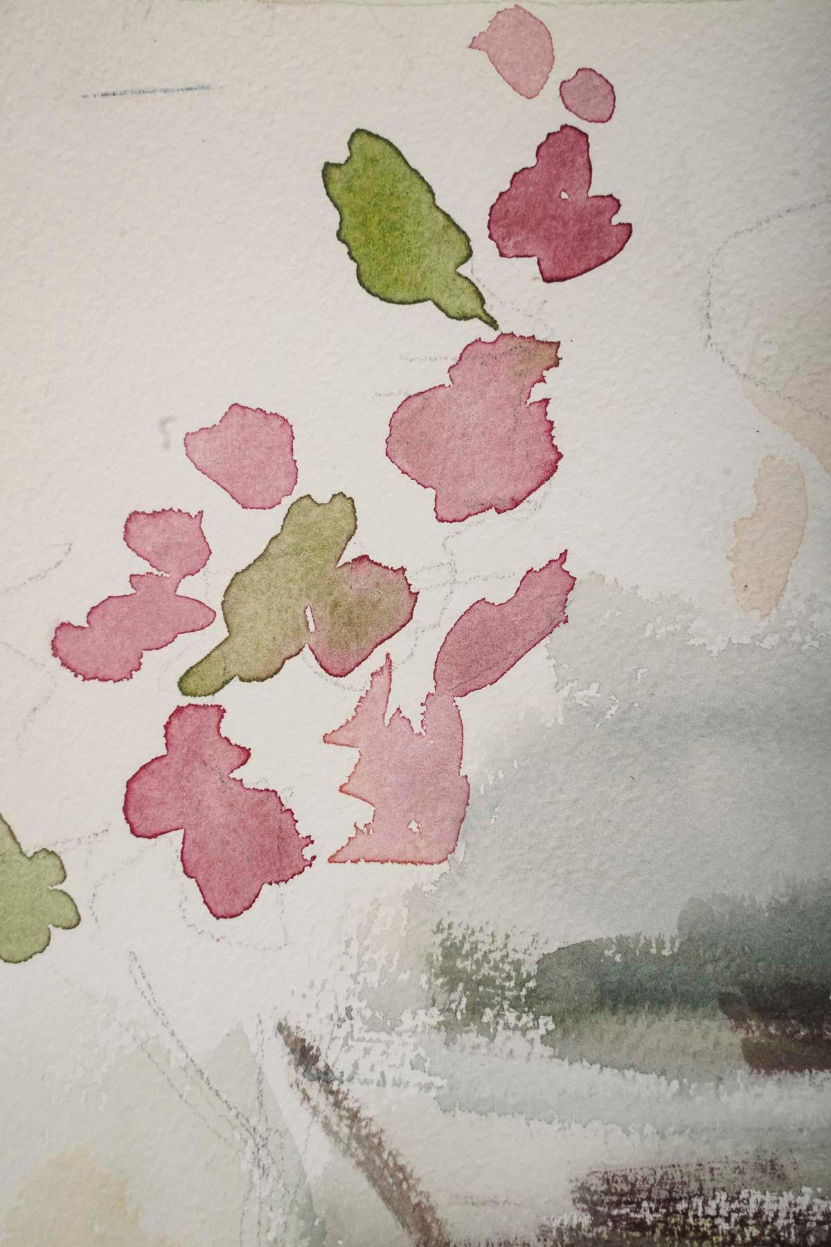Mid-Century Modern Watercolour in the Asian Style, 20th Century. For Sale
