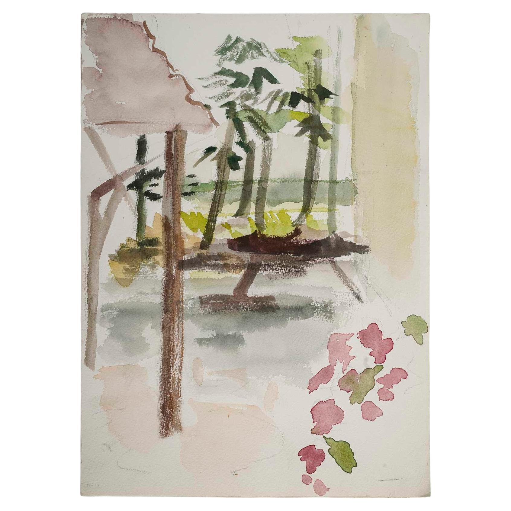 Watercolour in the Asian Style, 20th Century. For Sale
