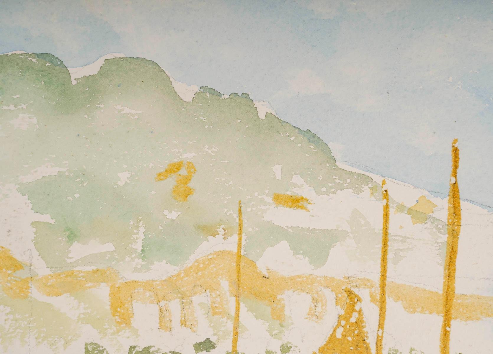 French Watercolour of a Port with its Boats, 20th Century. For Sale