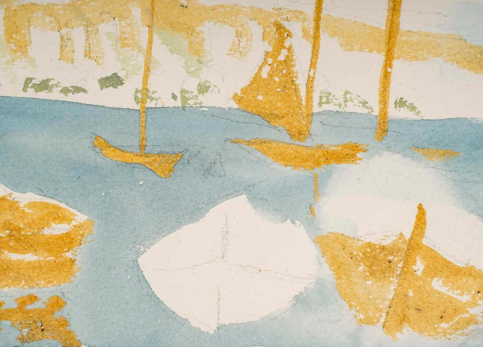 Watercolour of a Port with its Boats, 20th Century. In Good Condition For Sale In Saint-Ouen, FR