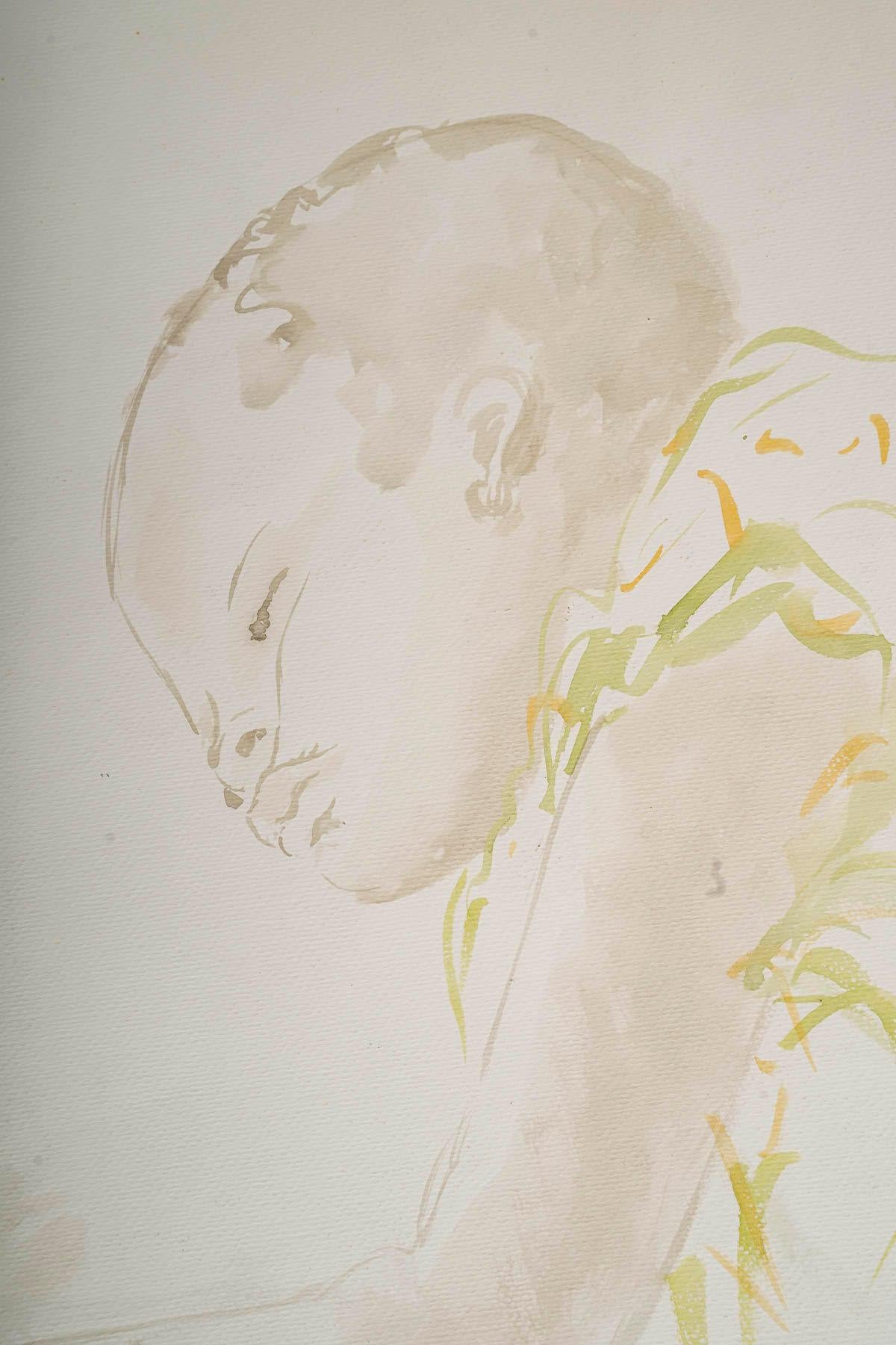 Aquarell eines schlafenden Babys in einem Kleid von Evelyne Luez, 20.

Aquarell eines schlafenden Babys in einem Kleid des 20. Jahrhunderts von Evelyne Luez.
H: 65cm, B: 44cm, T: 0,2cm
