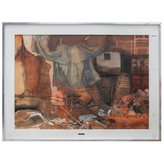 Aquarell „Komposition“ von Manuel Alcorlo Barrero, Jahr 1971, signiert