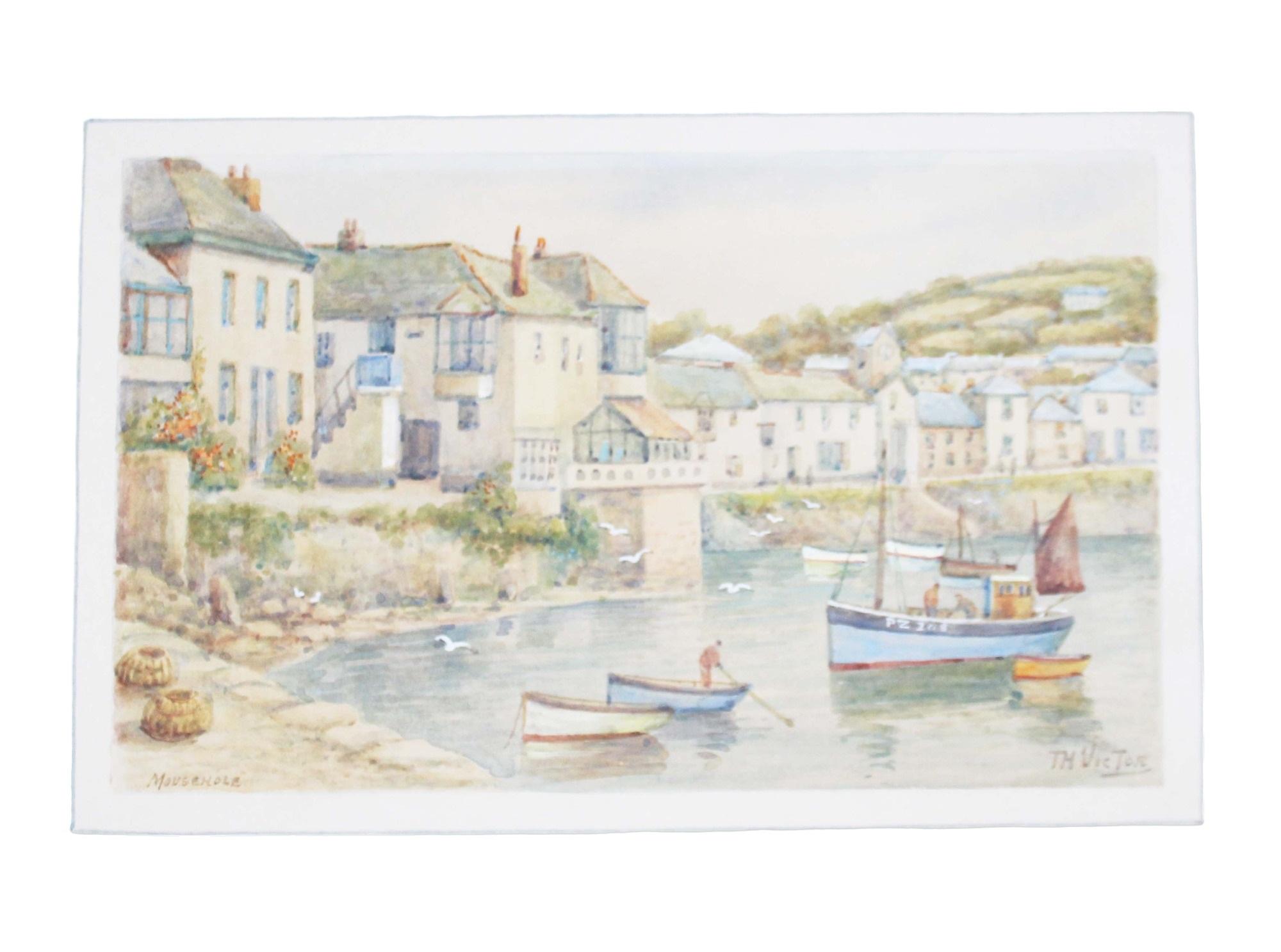 Watercolour of Mousehole, Cornwall, England by T H Victor For Sale 2