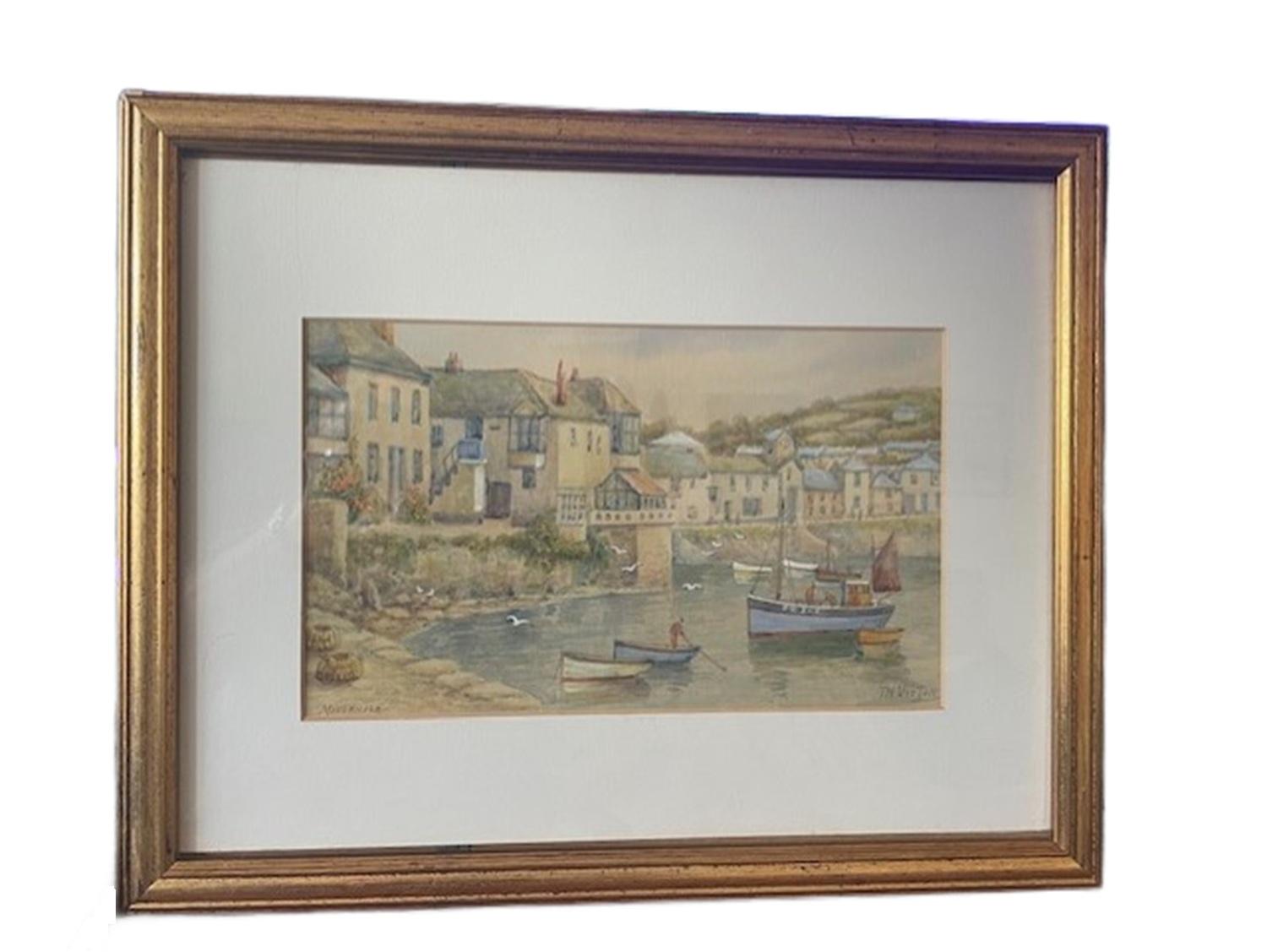 Watercolour of Mousehole, Cornwall, England by T H Victor For Sale 3