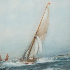 Watercolour of Thames Barges by Frank Henry Mason.