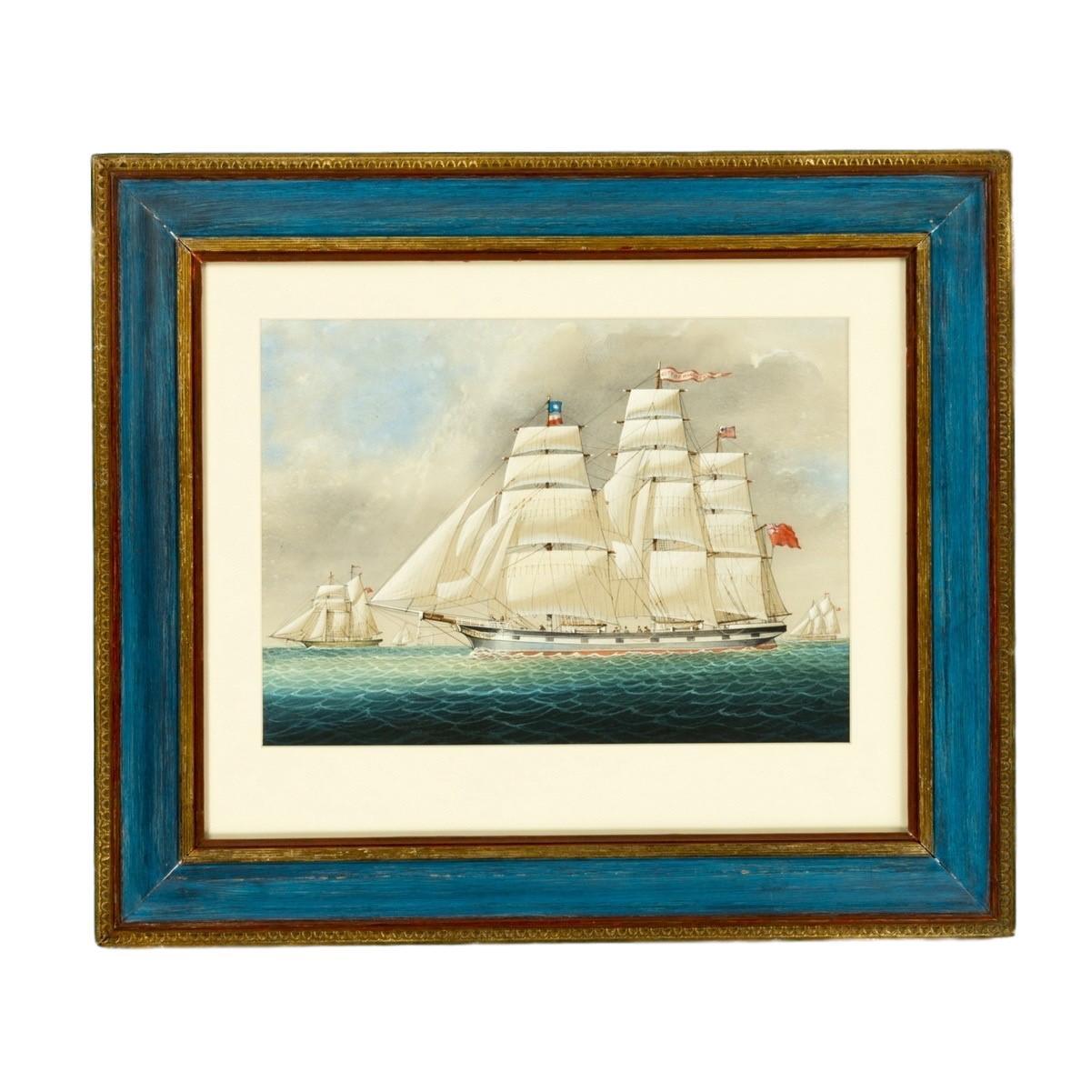 Watercolor of the SS City of Manchester In Good Condition For Sale In Lymington, Hampshire
