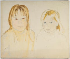 Watercolour on Canvas, Preparatory Work for a Portrait of Two Young Girls, 20th