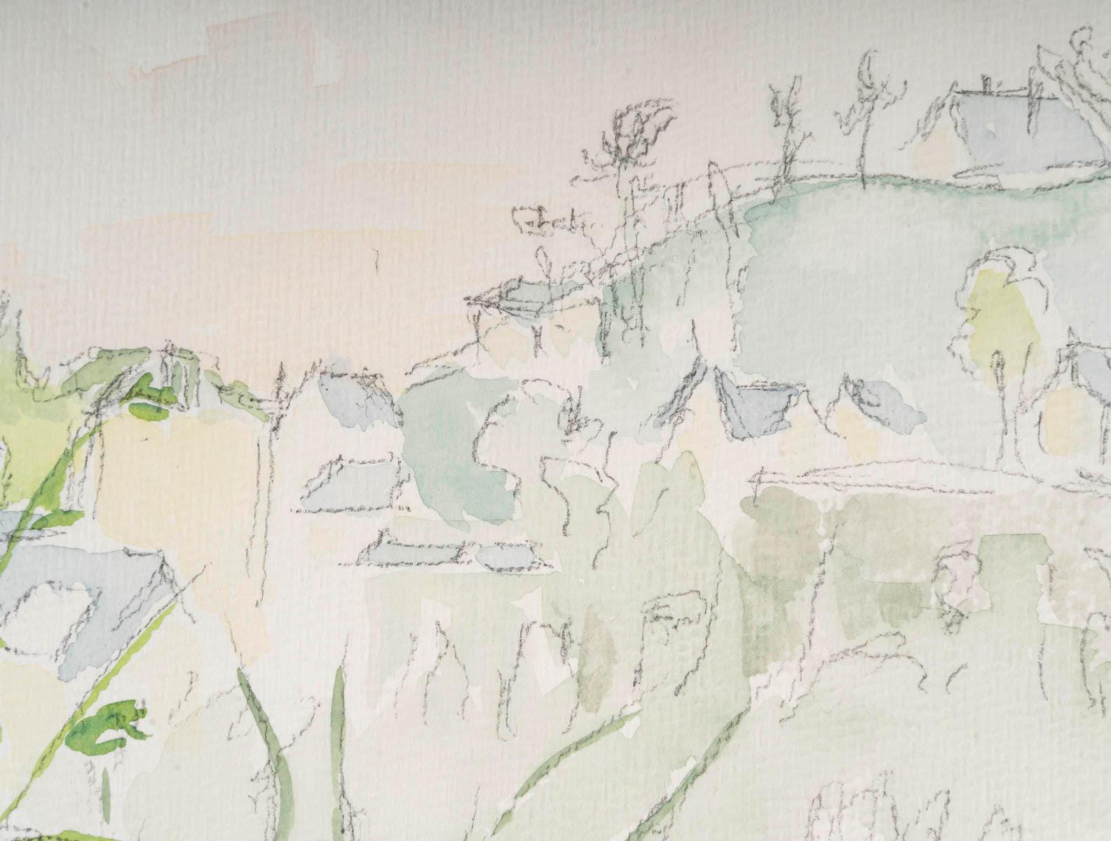 Mid-Century Modern Aquarelle sur papier d'Evelyne Luez, 1960-1970. en vente