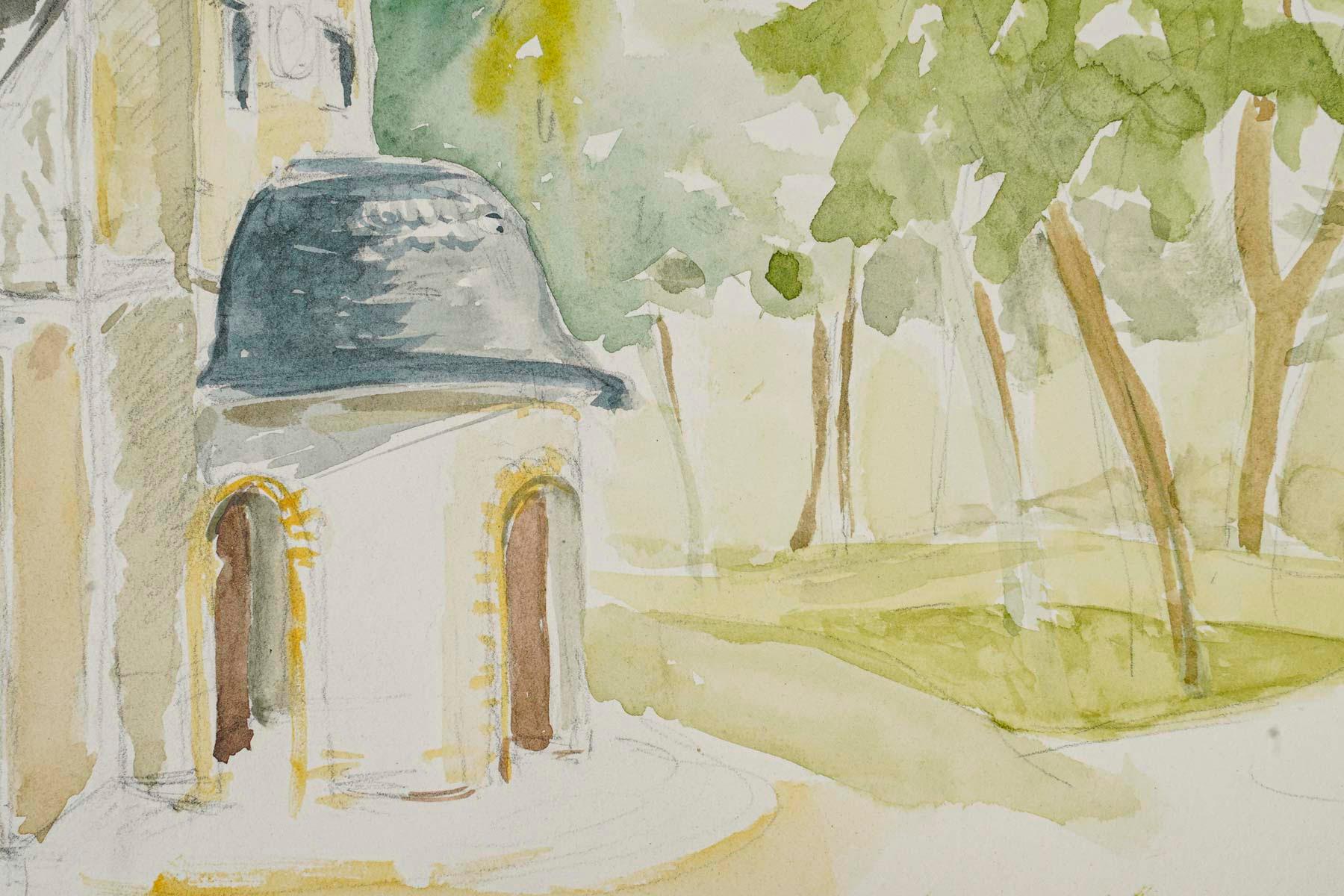 Français Aquarelle sur papier d'Evelyne Luez, 20e siècle. en vente