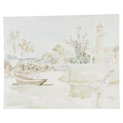 Aquarelle sur papier d'Evelyne Luez, 20e siècle.