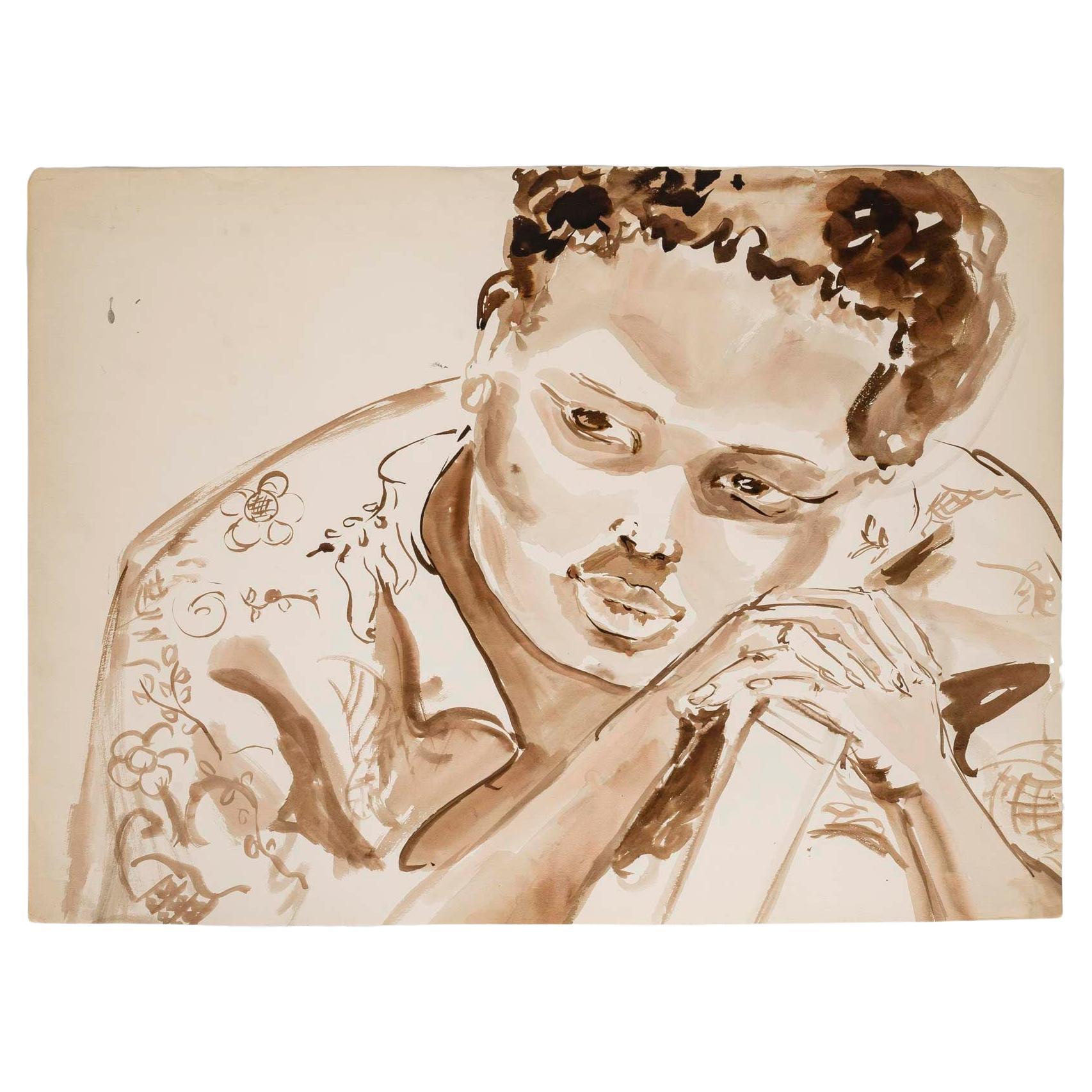 Aquarelle sur papier, Portrait of an African Woman, 20th Century