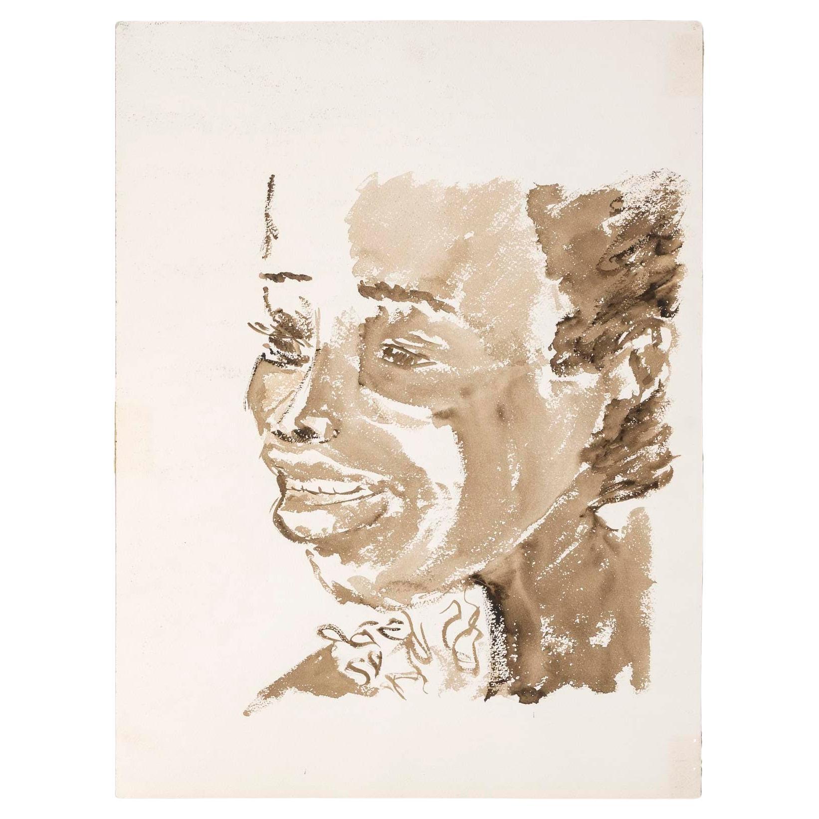 Watercolour on Paper, Portrait of an African Woman, 20th Century. For Sale