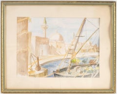 Watercolour on Paper, The Port of Saint-Jean d'Acre by Evelyne Luez