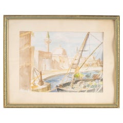 Watercolour on Paper, The Port of Saint-Jean d'Acre by Evelyne Luez