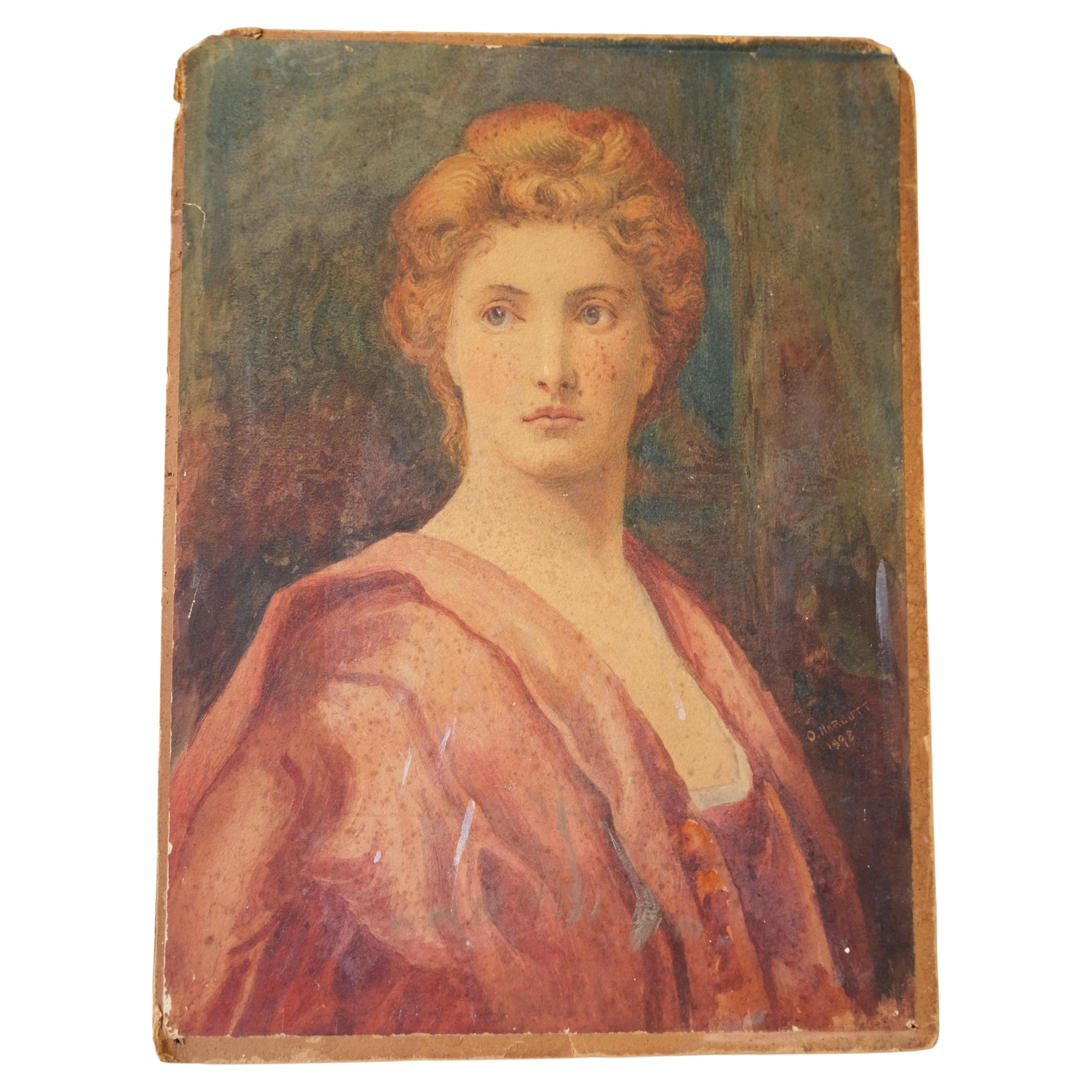 Watercolour painting of a 19th century lady For Sale