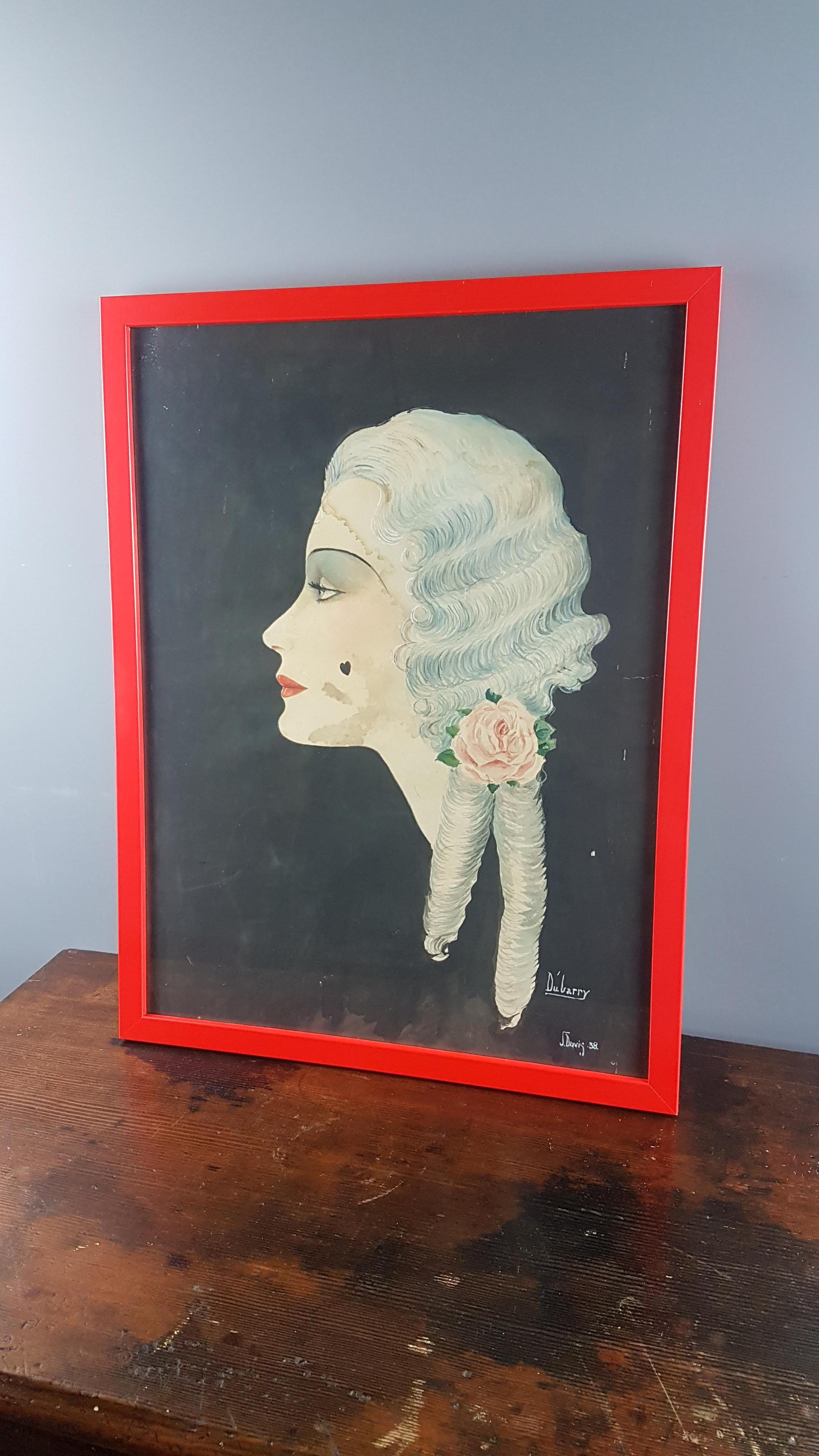 Hand-Painted Watercolour Painting of Dubarry by S.Davis, 1938 For Sale