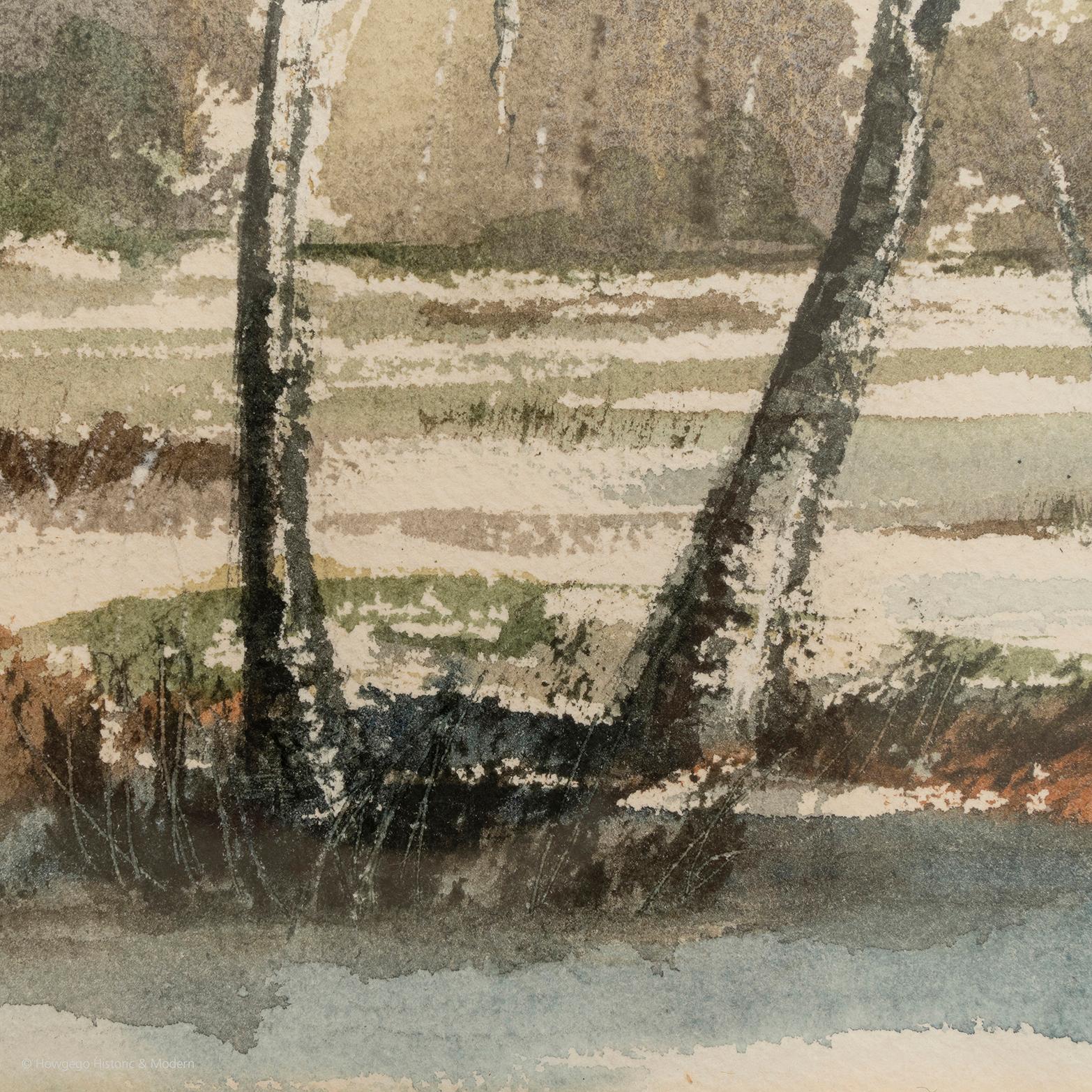English Watercolor Pair J Lloyd Landscape River For Sale