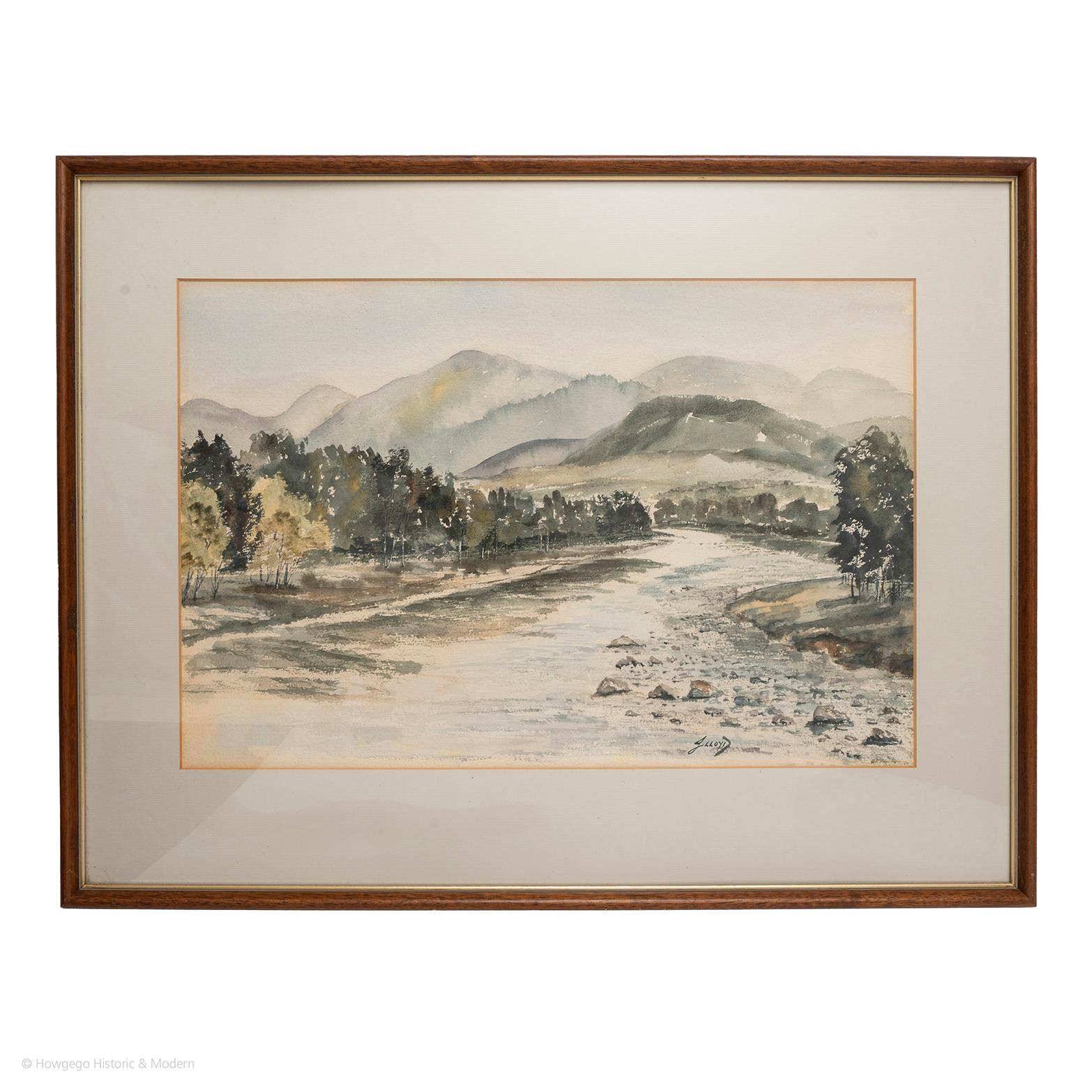 Watercolor Pair J Lloyd Landscape River In Good Condition For Sale In BUNGAY, SUFFOLK