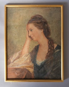 Watercolour portrait of a lady in a blue dress