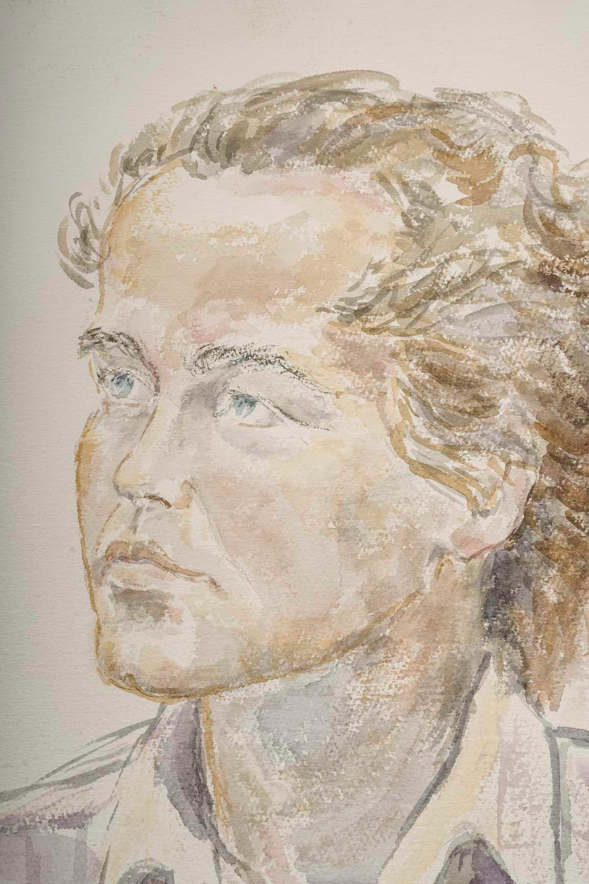 Watercolour portrait of a man by Evelyne Luez, 20th century.

Watercolour portrait of a 20th century man by Evelyne Luez.
H: 61cm, W: 44cm, D: 0.2cm
