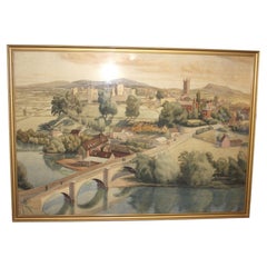 Watercolour View of Ludlow castle and Dinham bridge