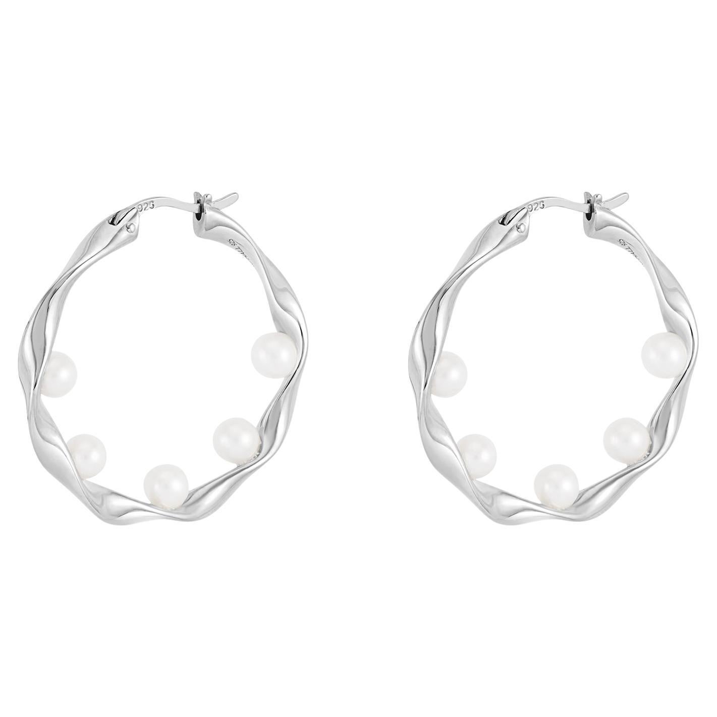 Waterfall Baroque Pearl Hoops In Sterling Silver
