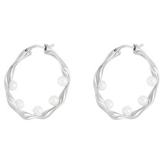 Aros Barrocos De Perlas En Cascada De Plata De Ley