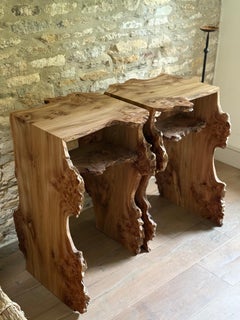 Burr Elm Waterfall Side Tables, Live Edge Design, Made to Order, Hand crafted