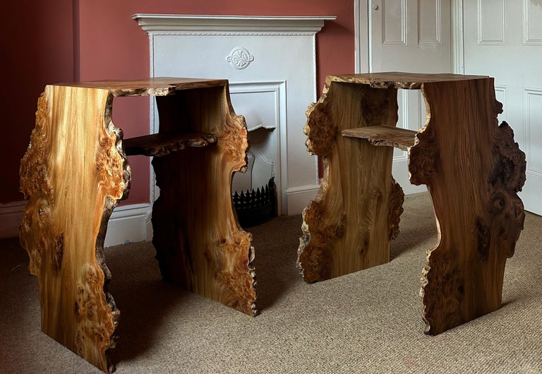 Waterfall bedside Table Burr Elm For Sale at 1stDibs