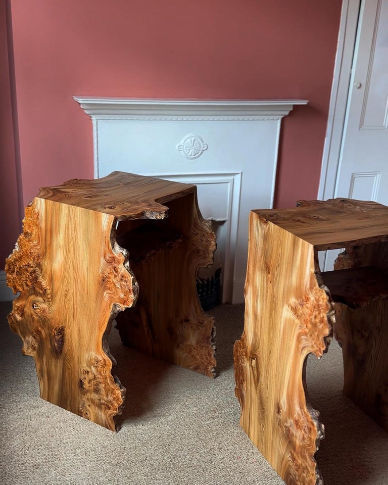Waterfall bedside Table Burr Elm For Sale at 1stDibs