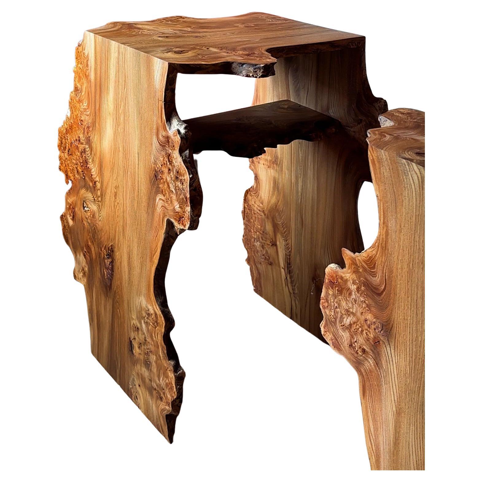 Waterfall bedside Table Burr Elm For Sale