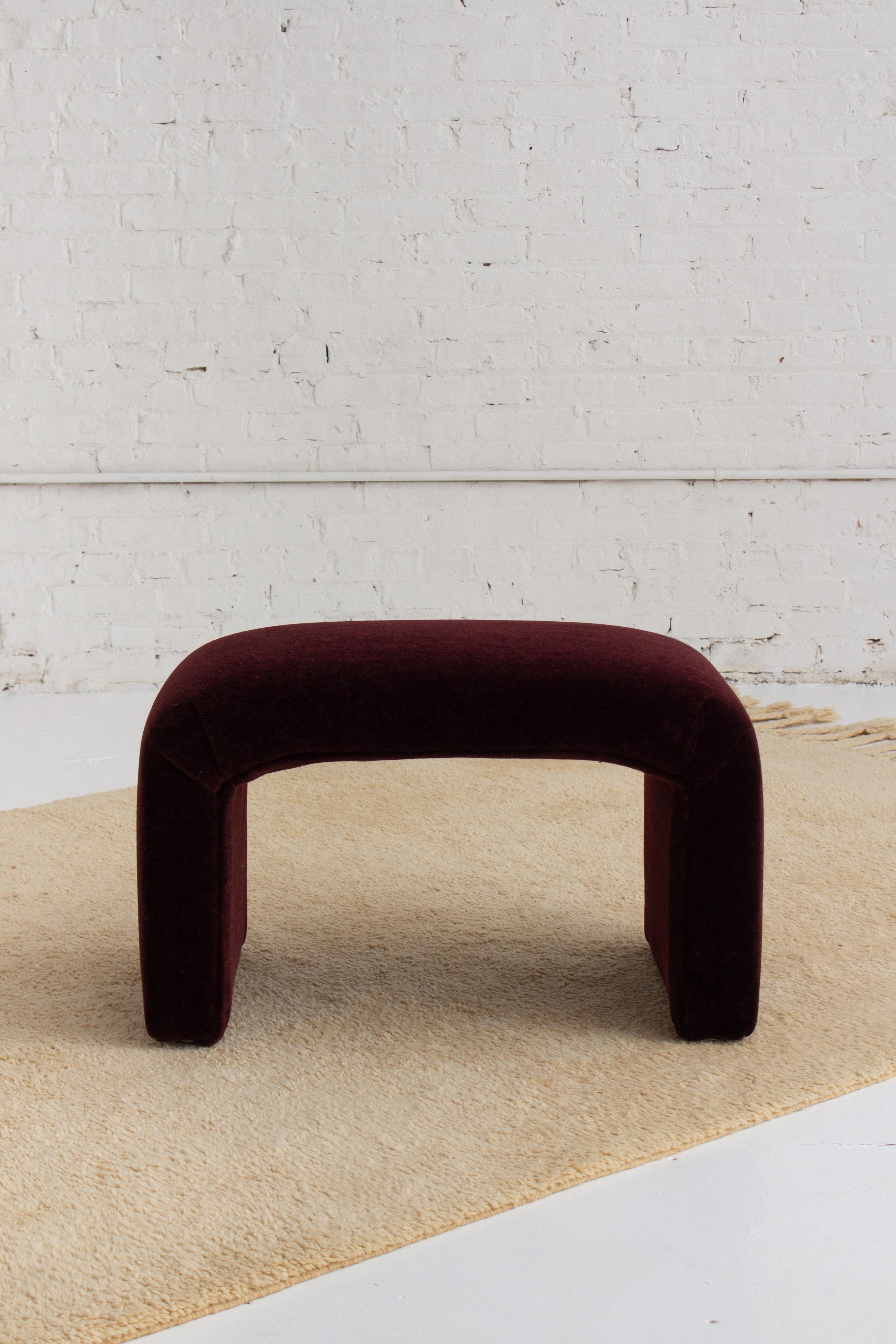 North American Waterfall Bench in Crimson Mohair