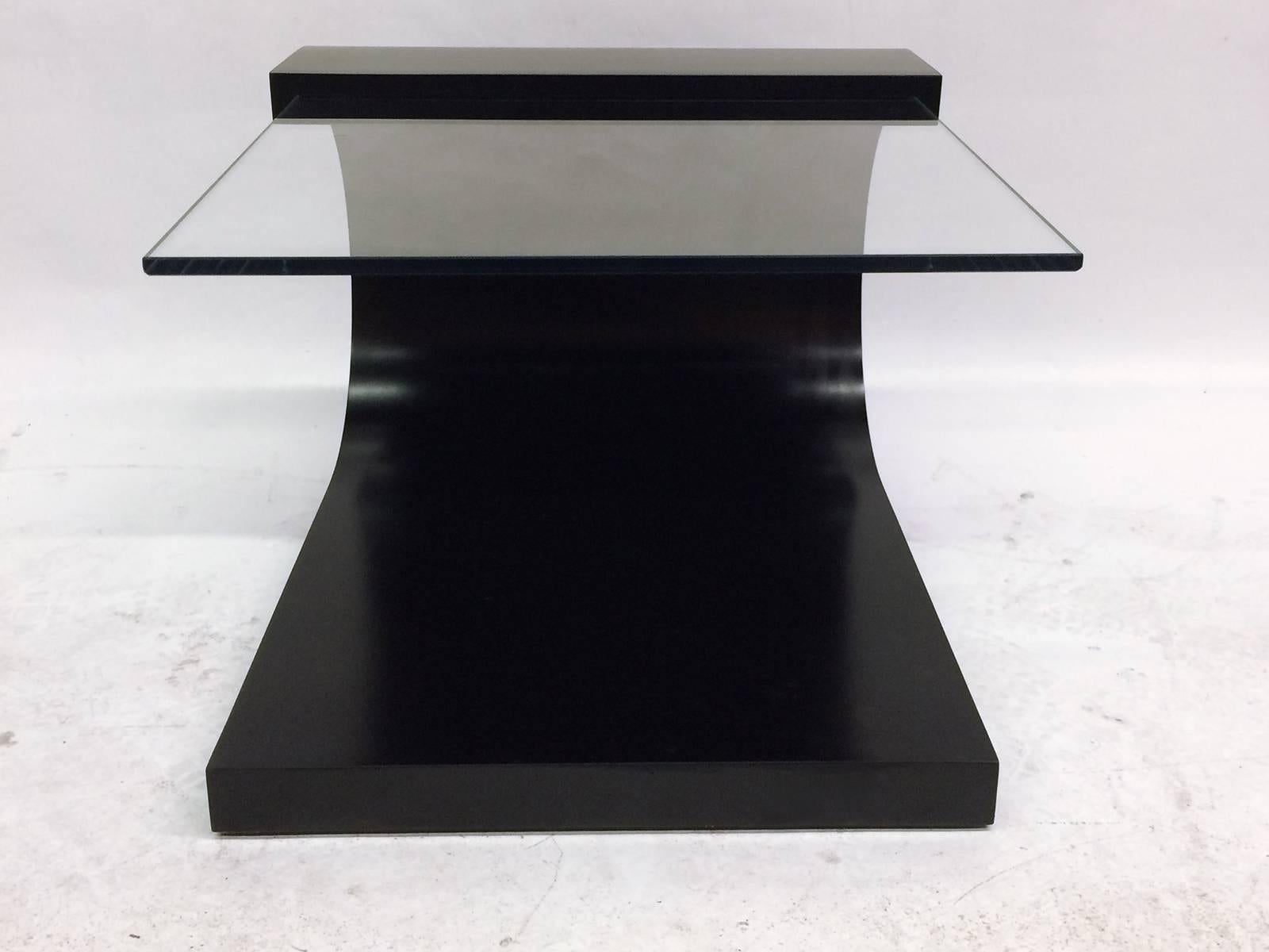 American Waterfall Black Lacquer and Glass End Table