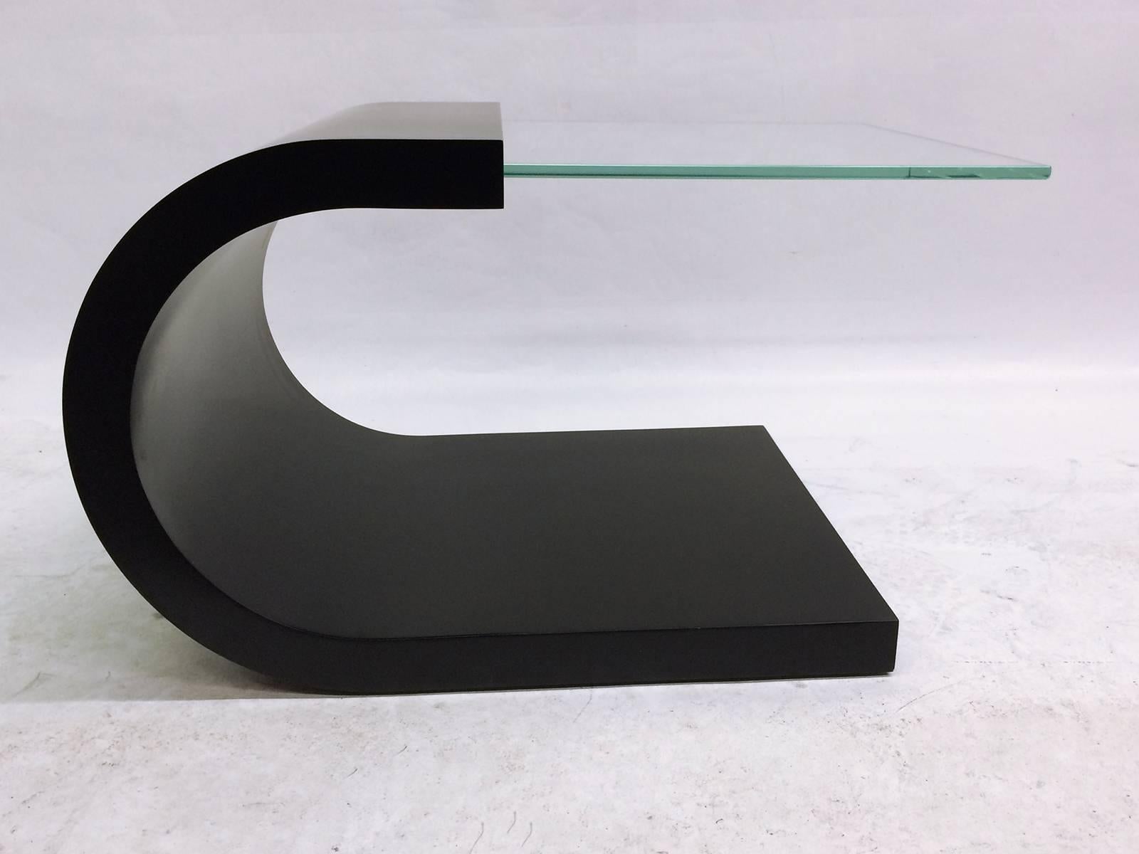 Lacquered Waterfall Black Lacquer and Glass End Table
