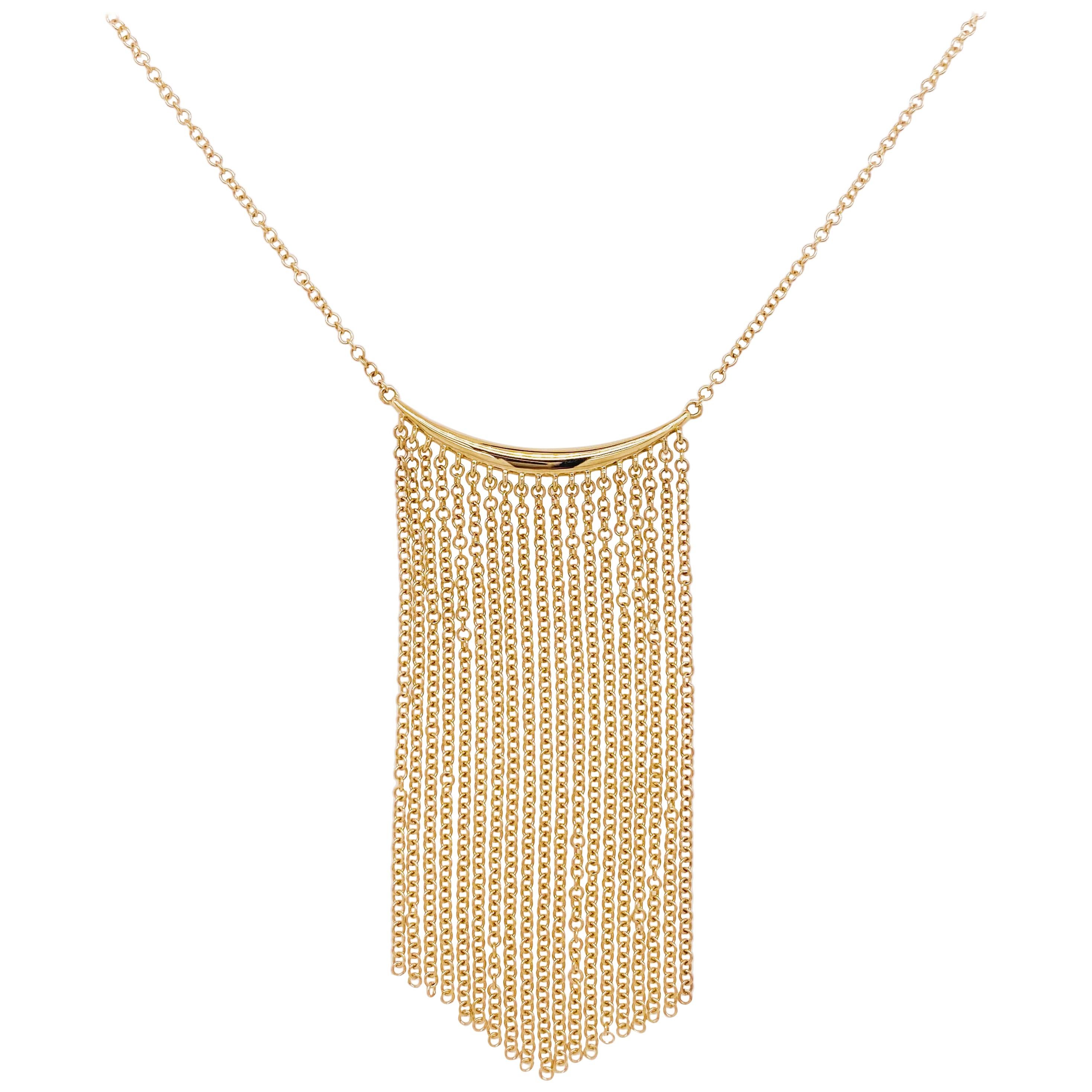 Waterfall Chain Necklace, 14 Karat Yellow Gold Curved Bar, NeckMess For Sale