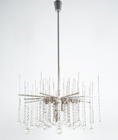 J.T. Kalmar Waterfall Chandelier Crystal Glass and Nickel Brass, Austria 1960