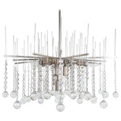 J.T. Kalmar Waterfall Chandelier Crystal Glass and Nickel Brass, Austria 1960