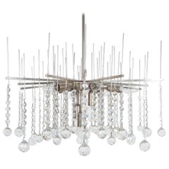 Used  J.T. Kalmar Waterfall Chandelier Crystal Glass and Nickel Brass, Austria 1960