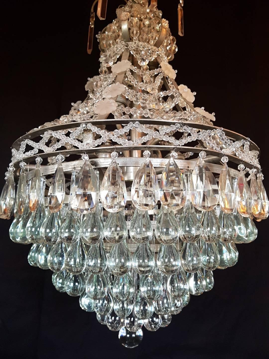 20th Century Waterfall Chandelier in Nickel/ Silver Color empire For Sale