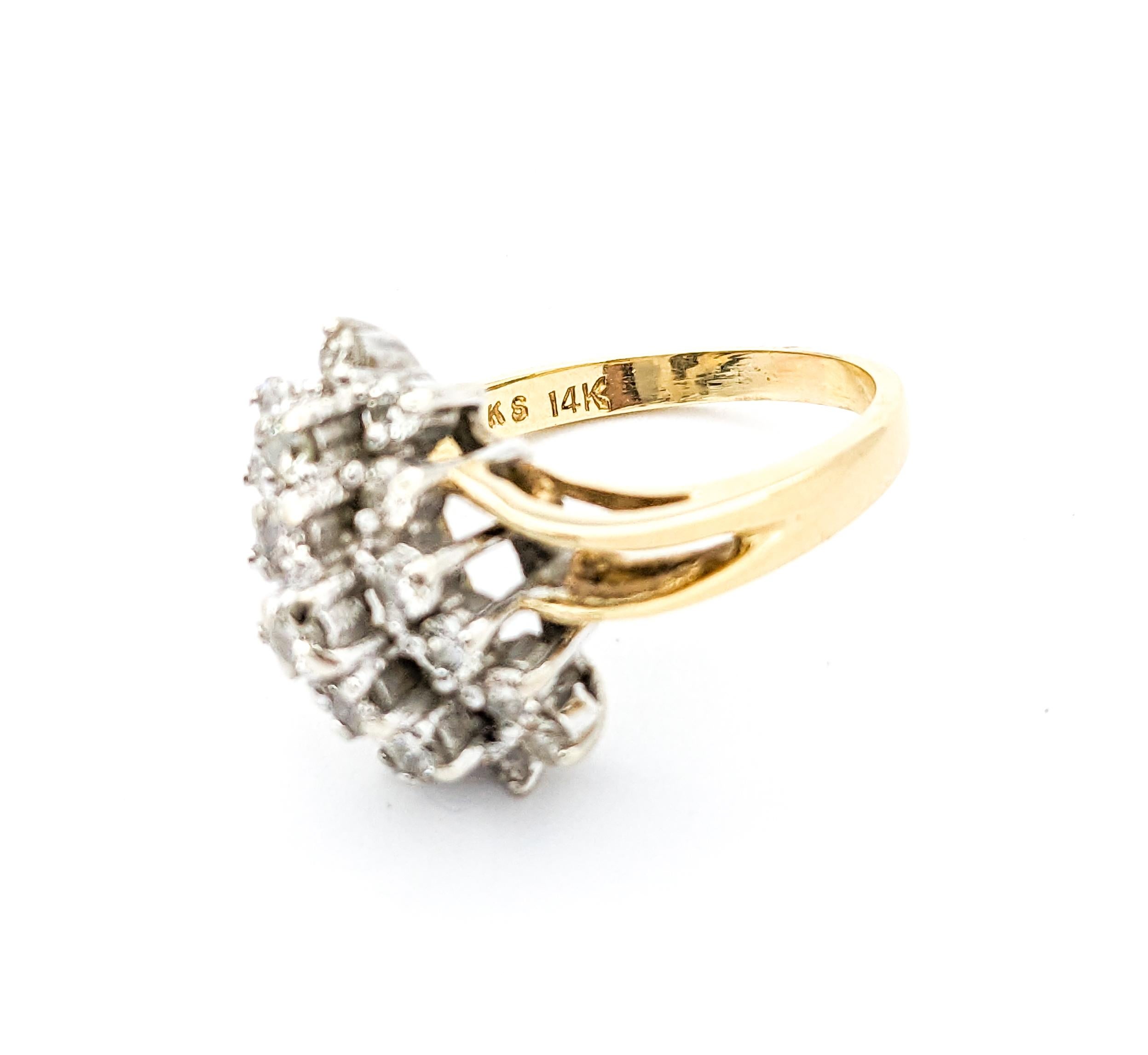 Waterfall Cluster 1.00ctw Diamond Ring In Yellow Gold For Sale 4