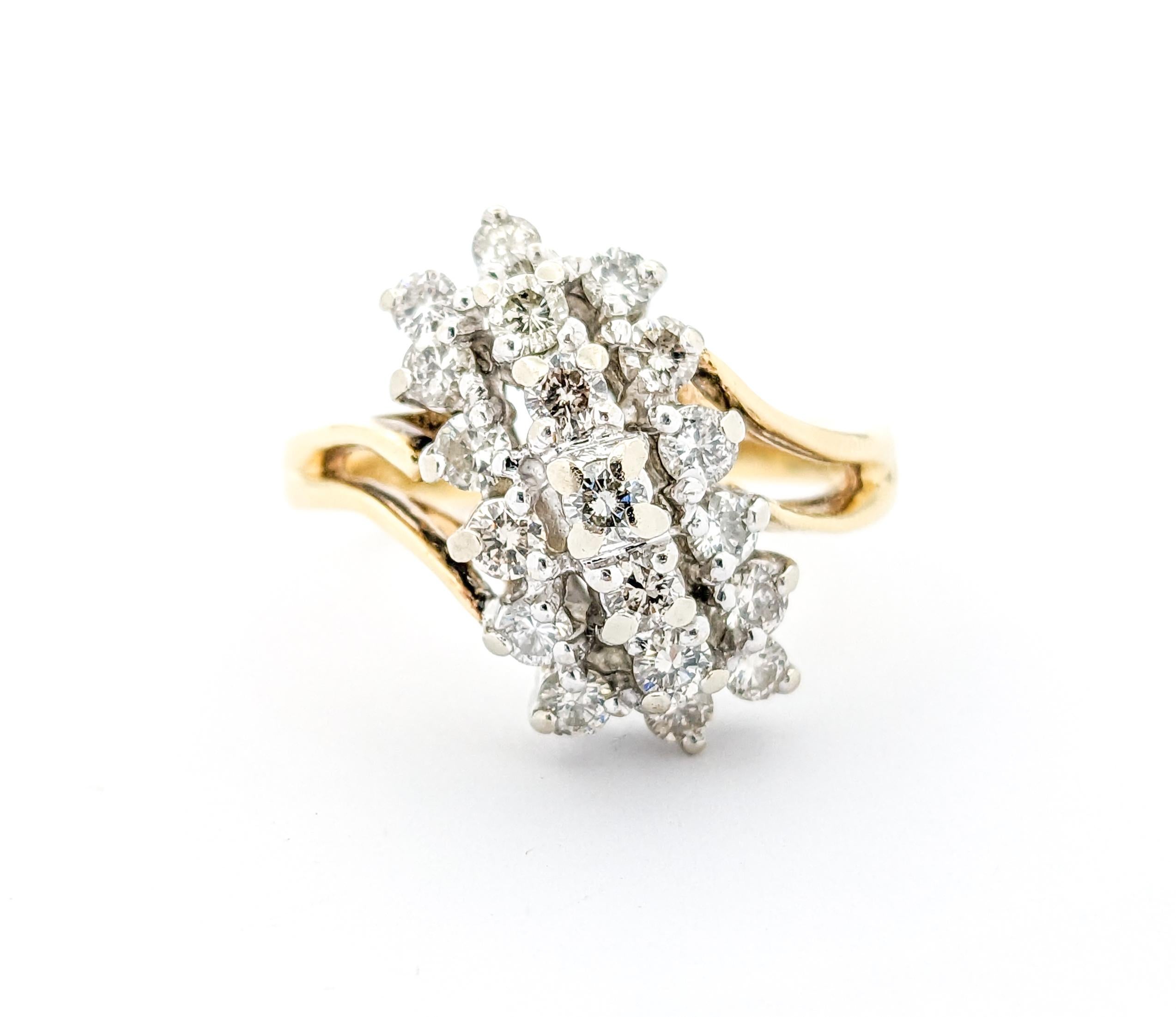Waterfall Cluster 1.00ctw Diamond Ring In Yellow Gold For Sale 5