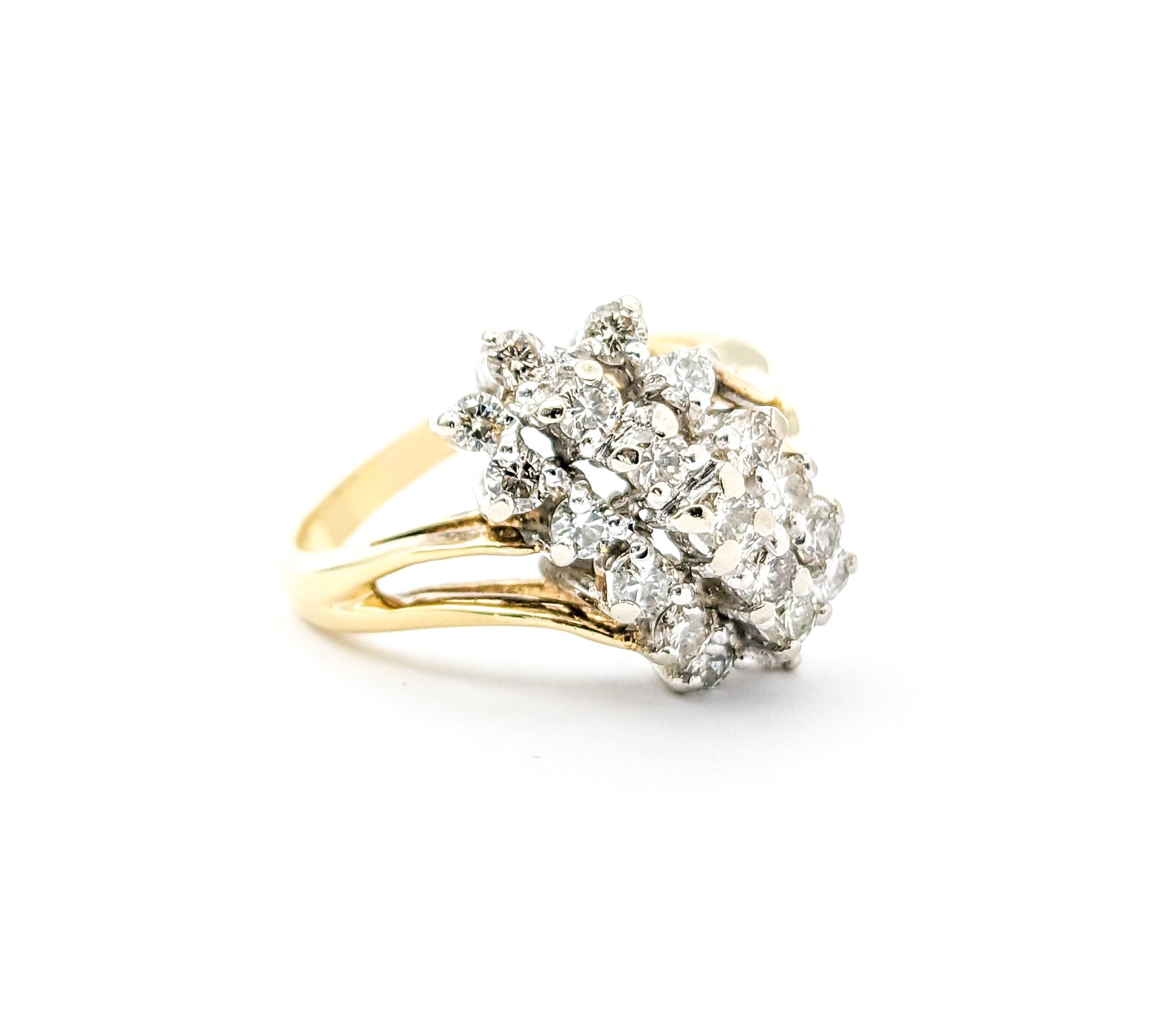 Waterfall Cluster 1.00ctw Diamond Ring In Yellow Gold For Sale 1